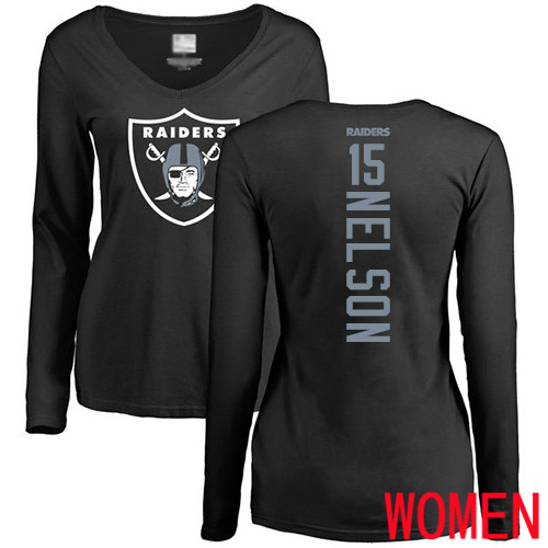 Oakland Raiders Black Women J  J  Nelson Backer NFL Football #15 Long Sleeve T Shirt->nfl t-shirts->Sports Accessory